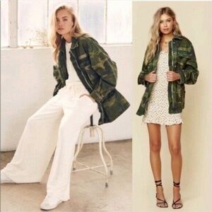 FREE PEOPLE Seize The Day Green Camo Print Utility Jacket